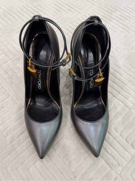 Tom Ford Shoes - Tom Ford Iridescent Black Pointed-Toe Ankle-Strap Pumps